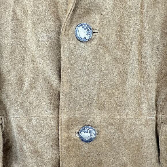Cabela's Brown Leather Sport Coat Blazer Men 44 R Buffalo Nickel Buttons Suede - Picture 15 of 16